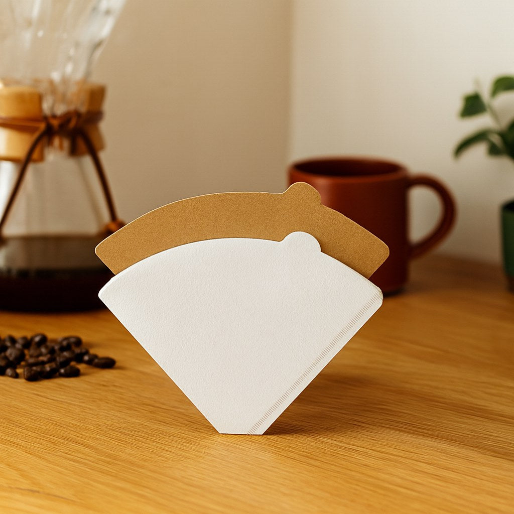 Filtros de papel × 40 sobre una mesa de madera