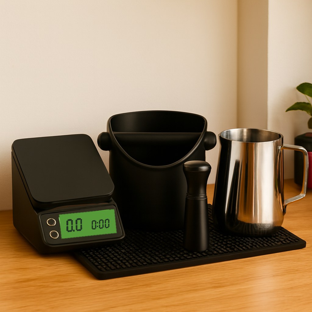 Kit Barista en Casa: balanza, knock box, WDT y jarra