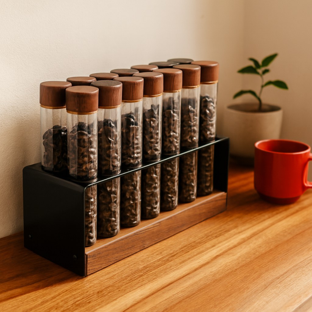 Organizador de tubos para granos · Madera y acrílico 78126