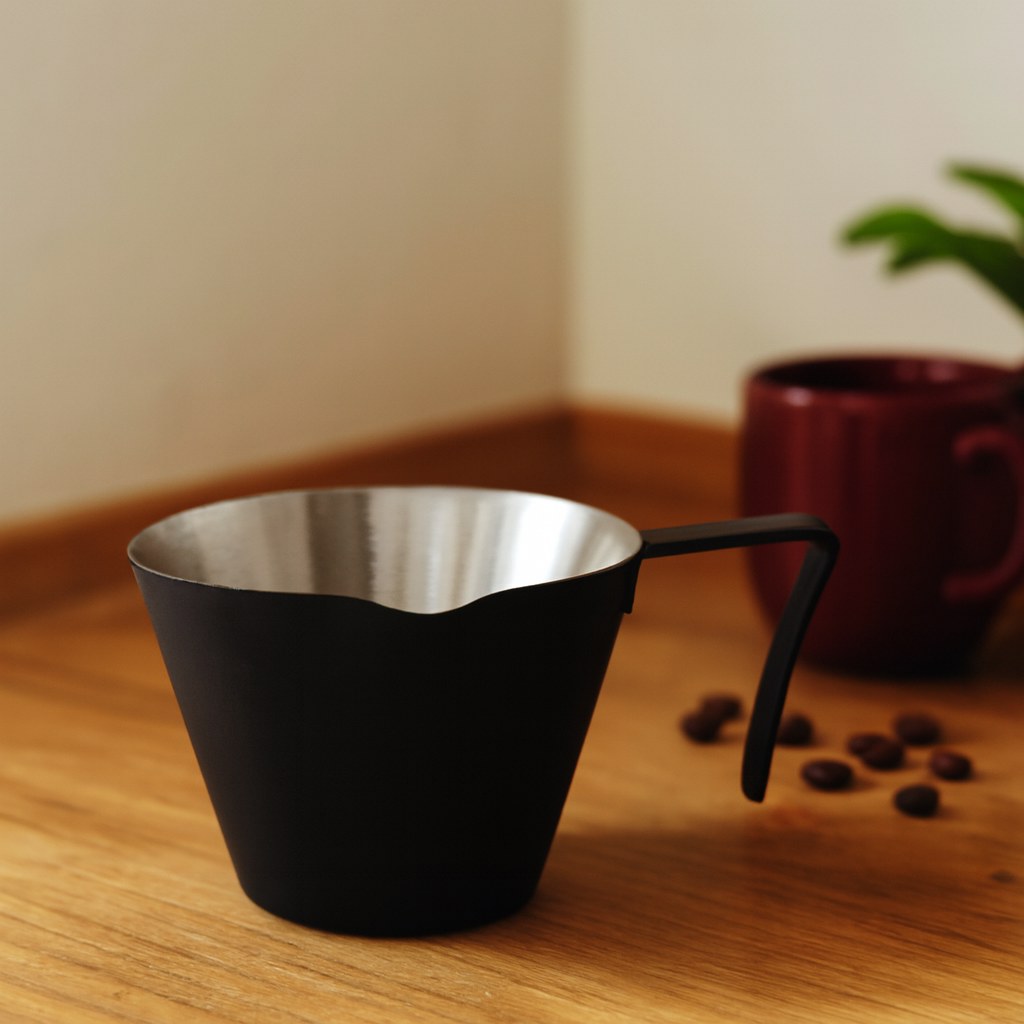 Vaso de extracción para espresso sobre una mesa de madera